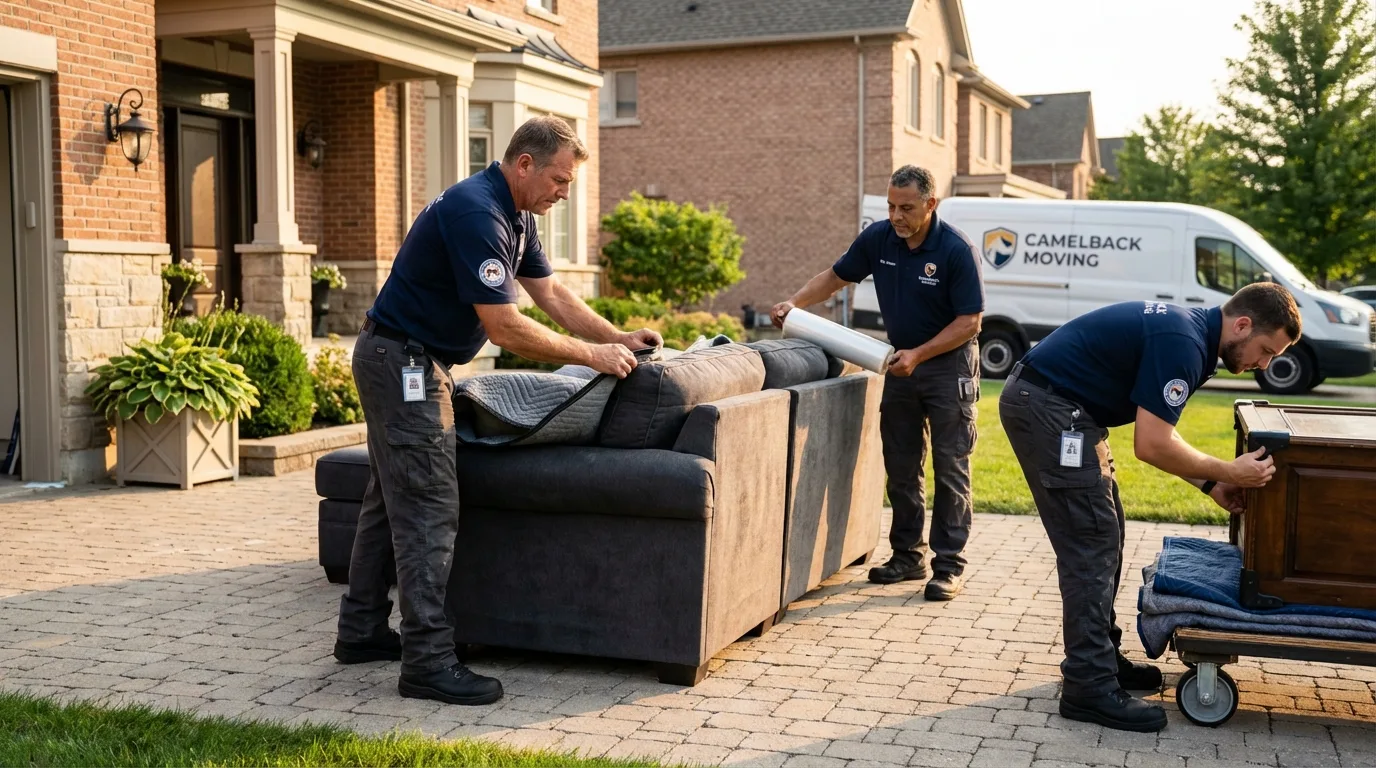 Large estate moving crew wrapping furniture in Hancock, ME