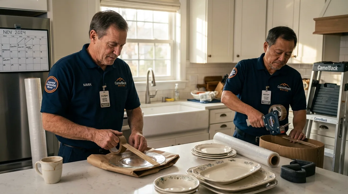 Professional crew packing kitchen dishware in Hancock, ME